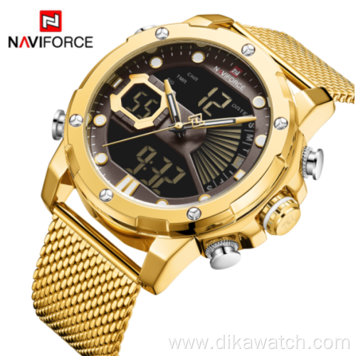 NAVIFORCE 9172 Waterproof Sport Watches For men Gold Quartz Steel Strap Military Digital wristwatches Clock Relogio Masculino